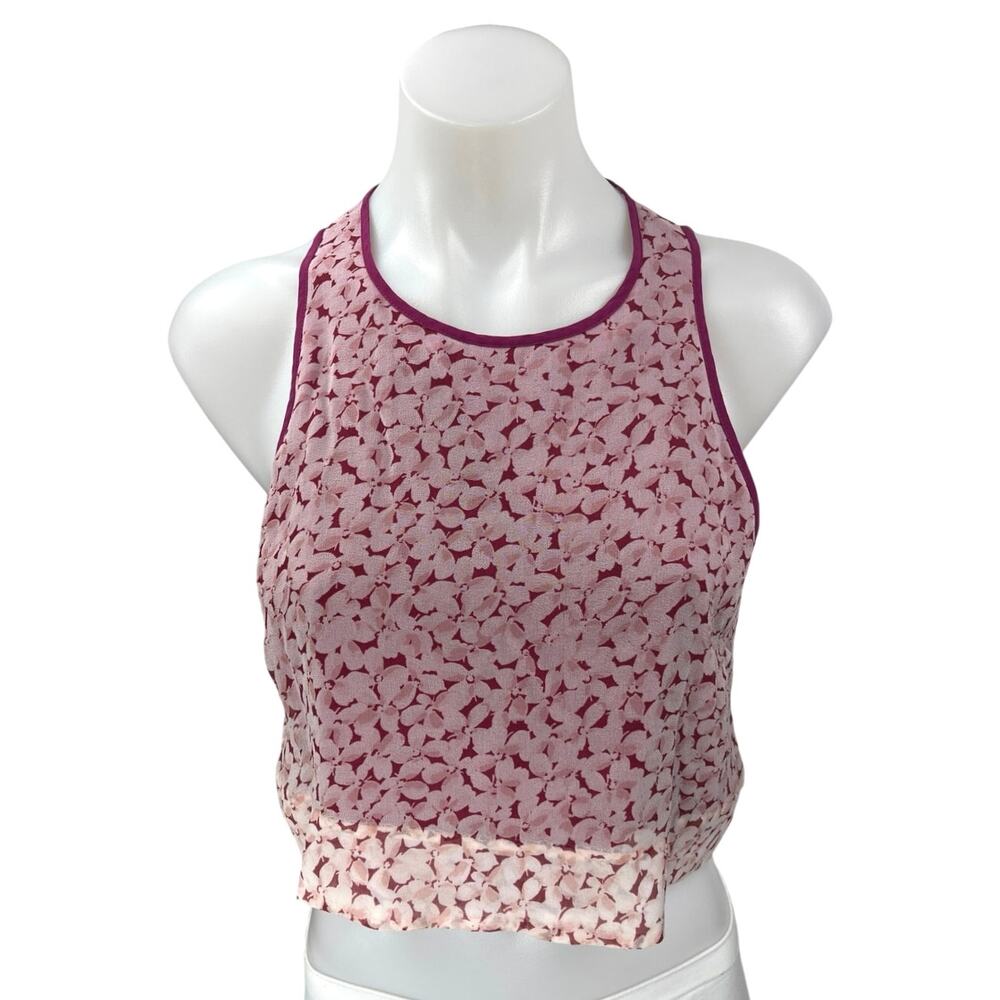 Elizabeth and James 100% Silk Women's Pink Floral Sleeveless Tank Crop Top Sz M